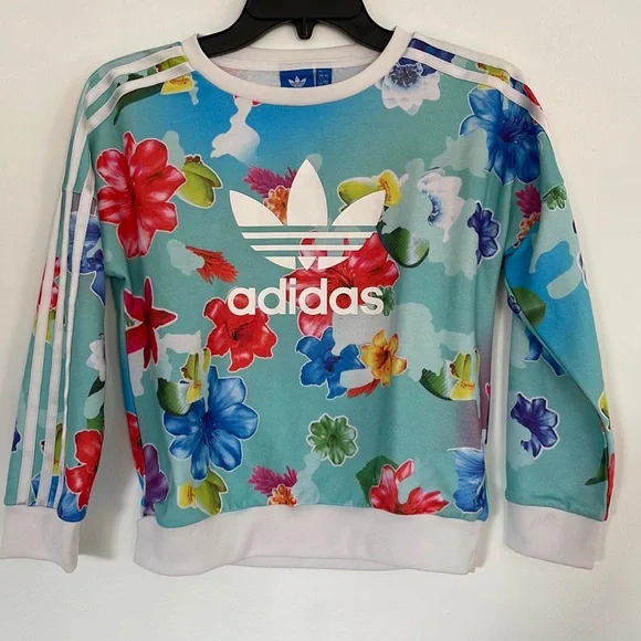 adidas Tops Adidas Blue Floral Sweatshirt Tropical Hibiscus S